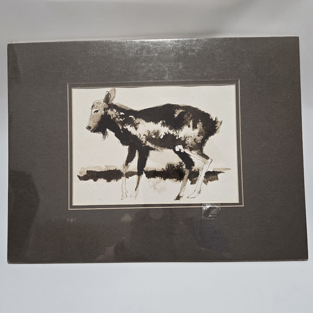 Robert James Foose Brown Goat Ink Drawing 1975 Signed Artwork Farm Kentucky